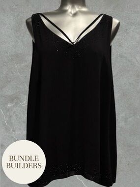 $10 Add-on | Black Criss-Cross V-Neck Tank with Beaded Trim